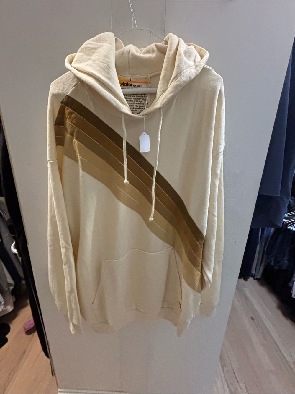 Aviator Nation Cream Hoodie with Brown Chevron Stripes